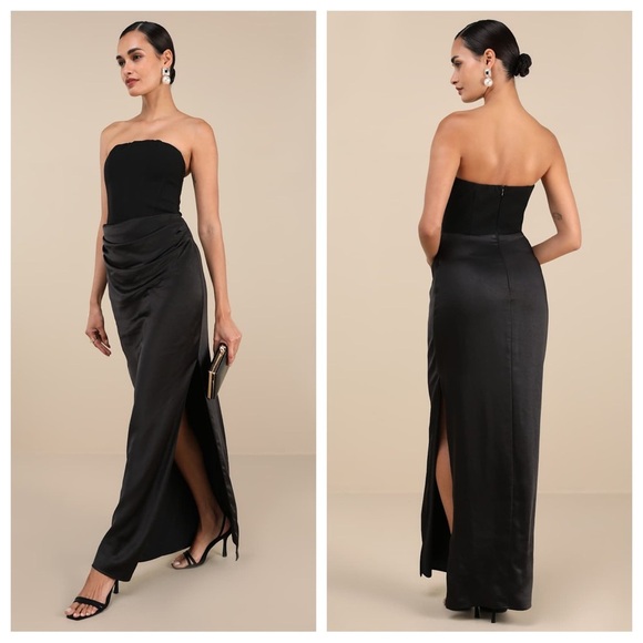 Lulus Dresses & Skirts - Lulus Mella Black Mixed Media Strapless Maxi Dress